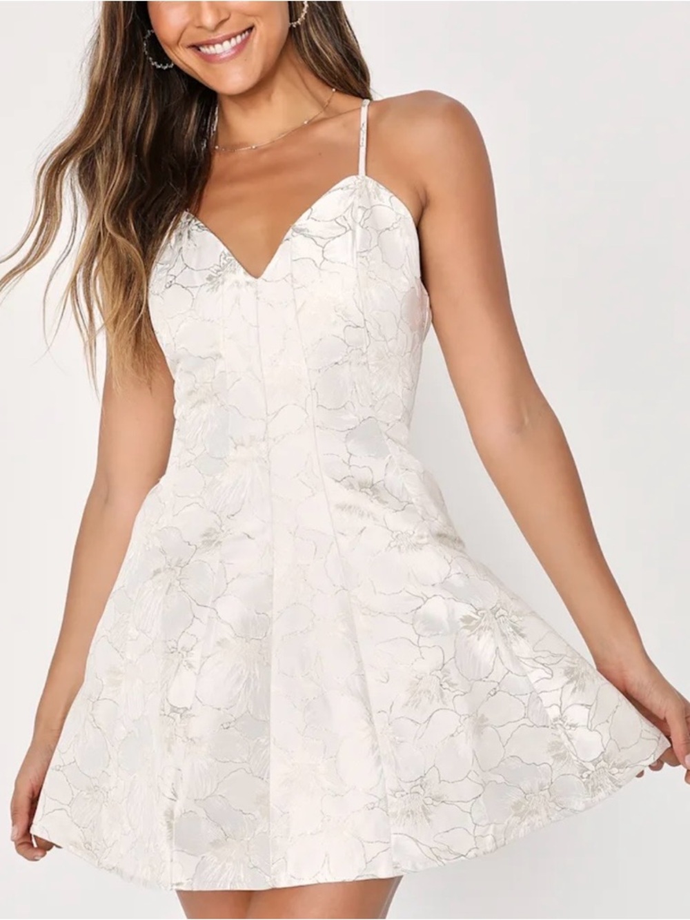 NWT Small Lulus Metallic Floral Skater Dress